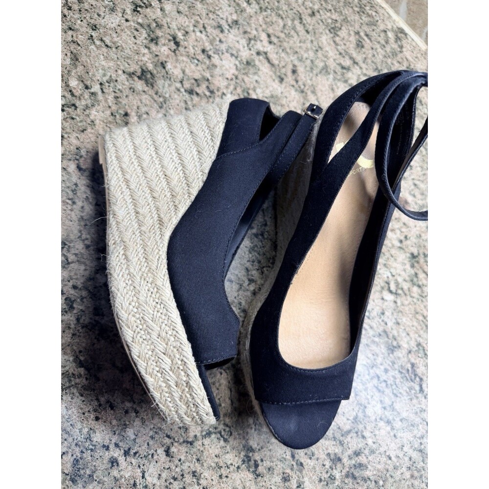 REPORT Black Canvas Espadrille Wedge Sandals 8.5 EUC